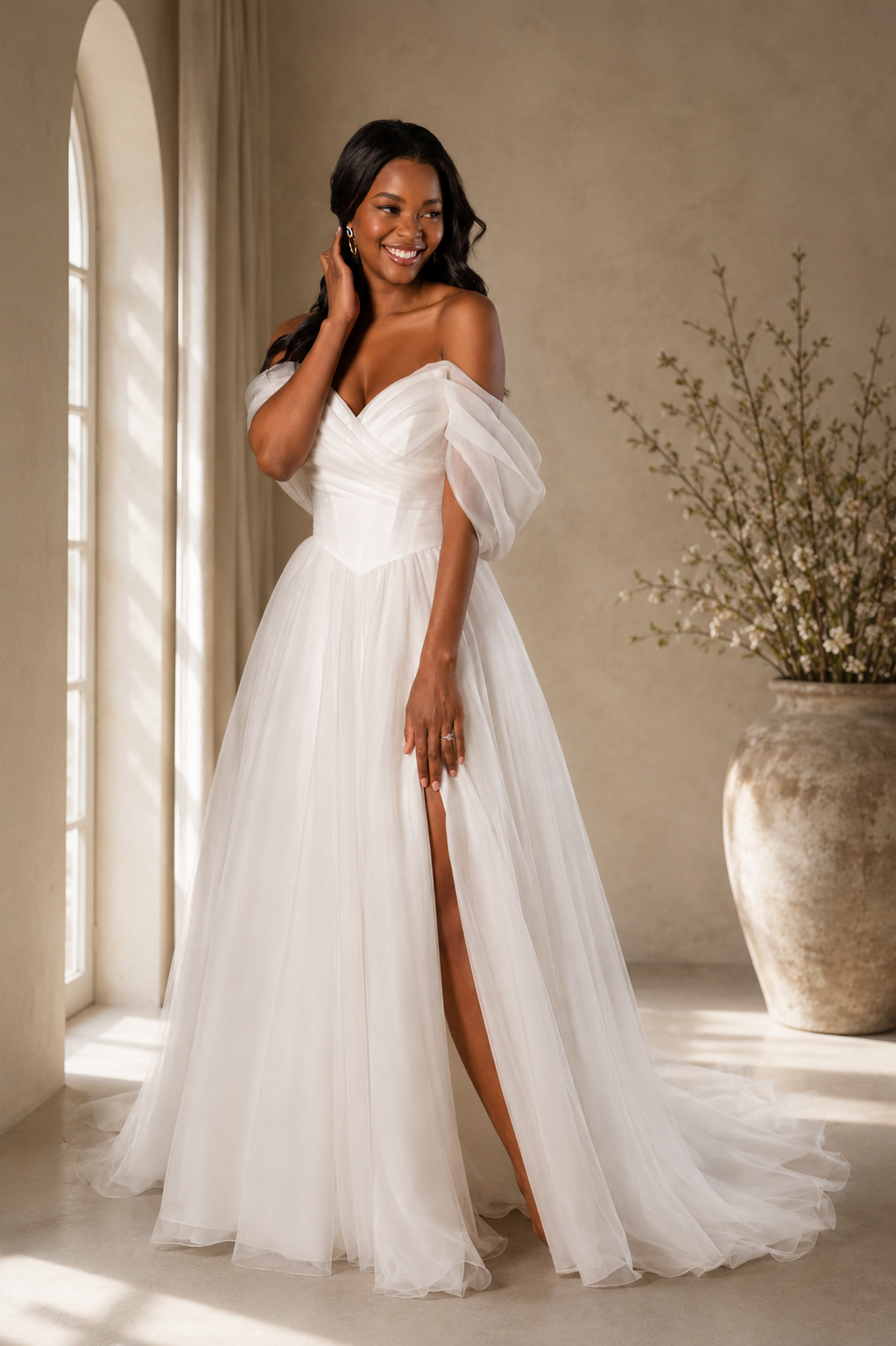 Stella York 8215 trouwjurk met organza rok en split