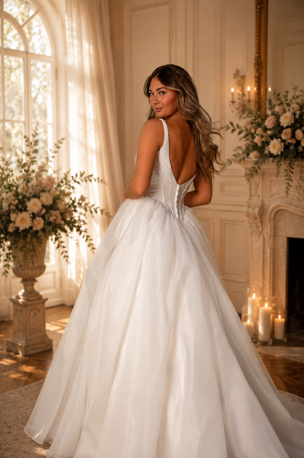 Stella York SY8222 moderne trouwjurk met volle organza rok