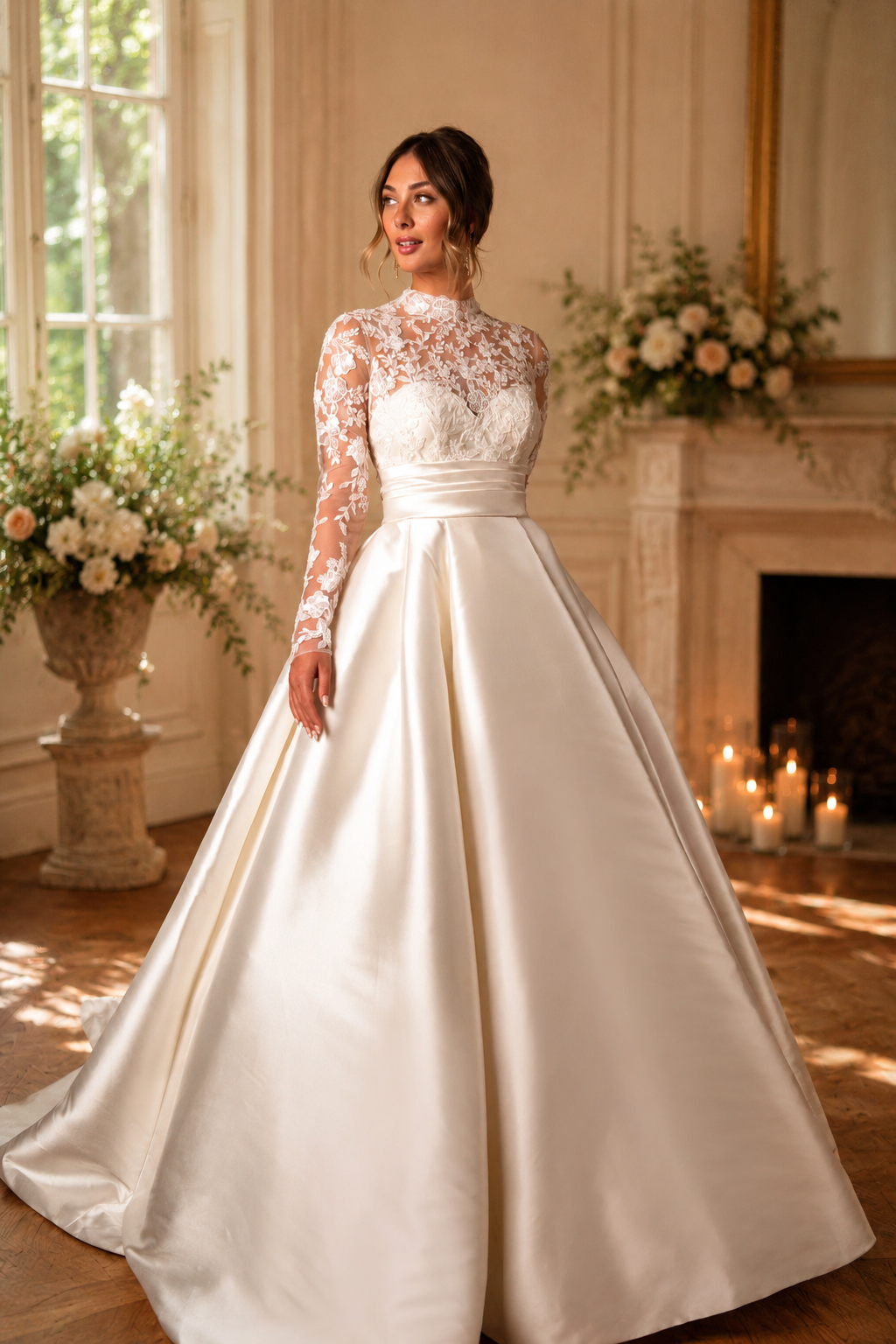 Stella York SY8230 trouwjurk met lange mouwen en hoge hals
