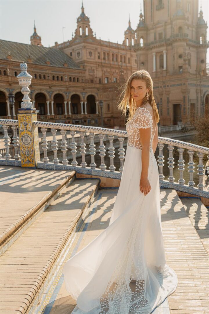 Marylise Gardena romantische trouwjurk met korte mouwen
