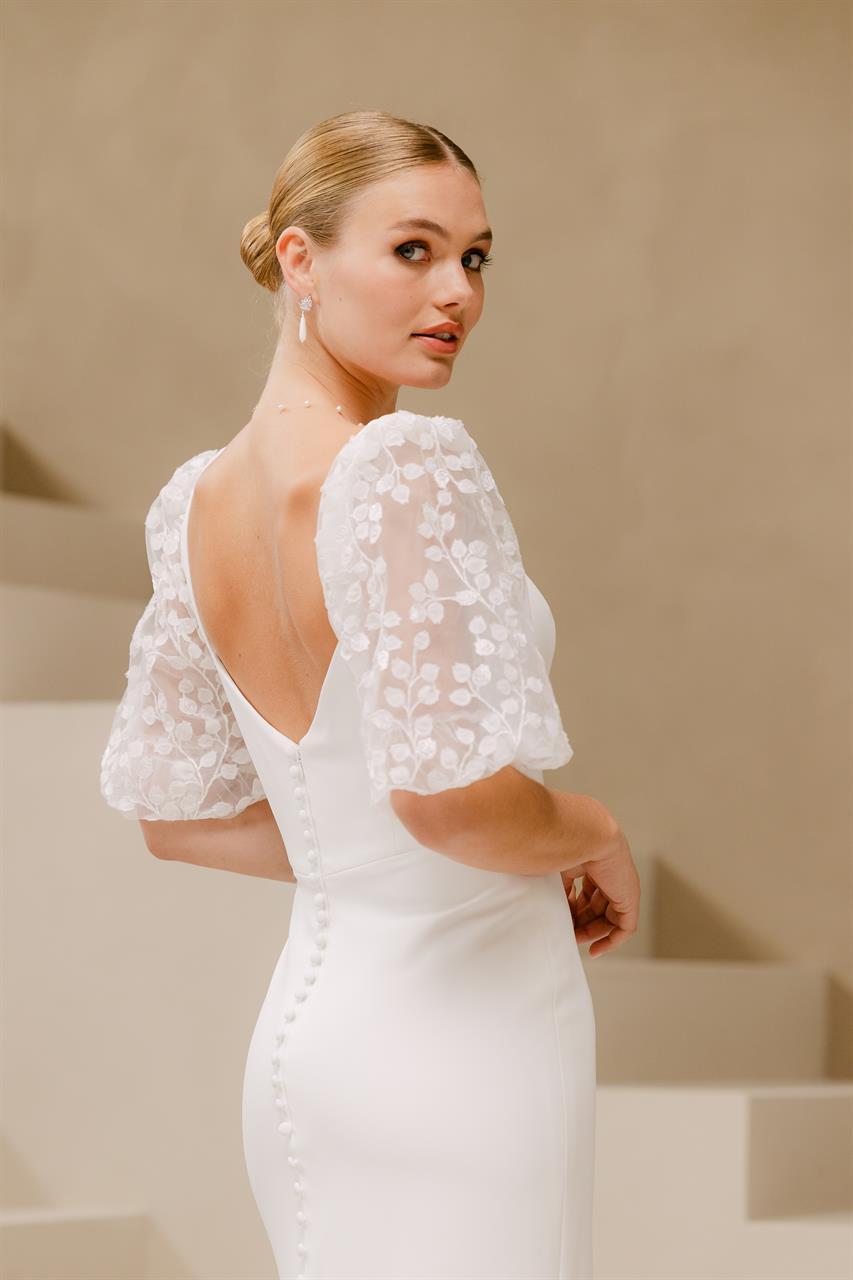 Marylise Florencia trouwjurk met 3D bloemenmouwen