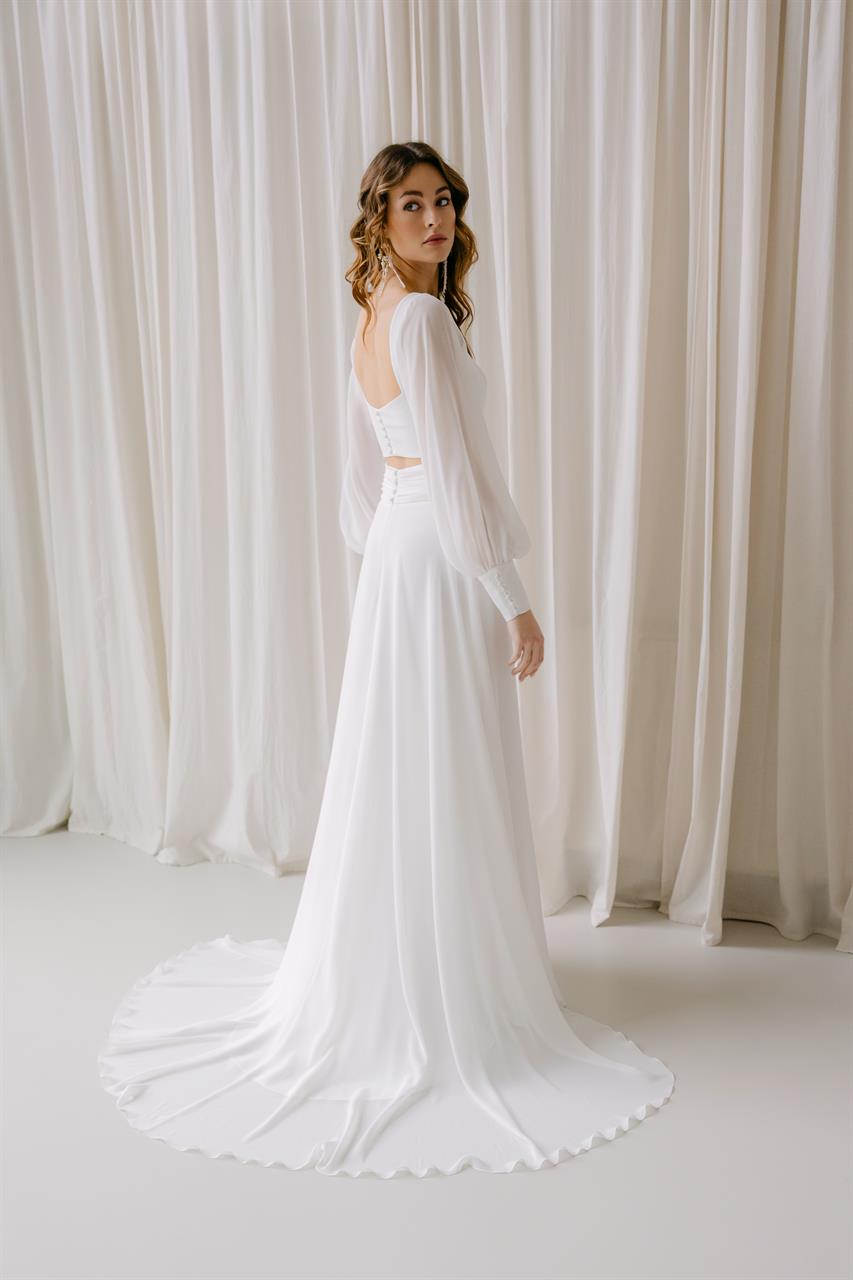 Rembo Styling Astra Nyx cleane trouwjurk met chiffon mouwen